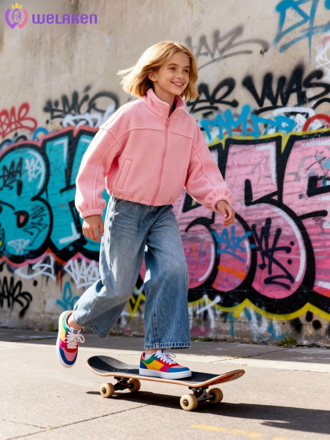 WELAKEN Girls Cropped Fleece Jacket - Warm Zip-Up with Pockets and Adjustable Hem for Sporty or Everyday Style - Image 2