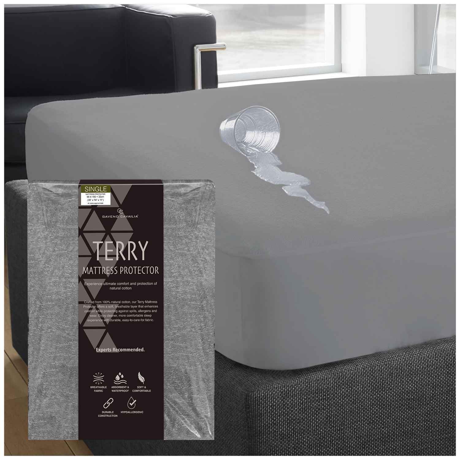 Terry Towelling King Size Mattress Cover Extra Deep 30 CM King Size Fitted Mattress Protector Anti Allergy & Dust Mite 100% Water Proof Mattress Covers (200x150+25Cm) - Charcoal
