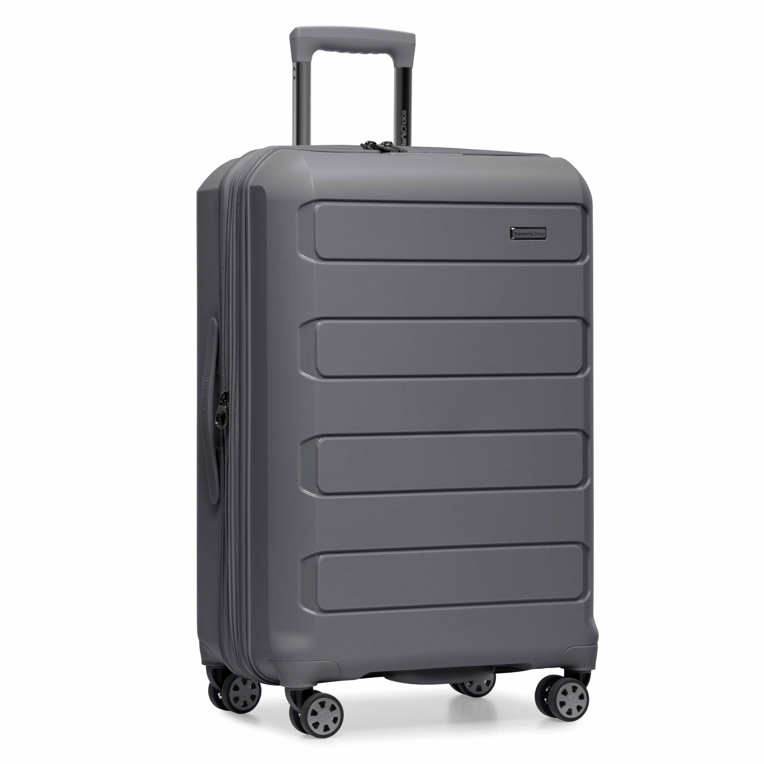 Traveler's Choice Pagosa Indestructible Hardshell Expandable Spinner Luggage, Gray, 26-Inch Medium