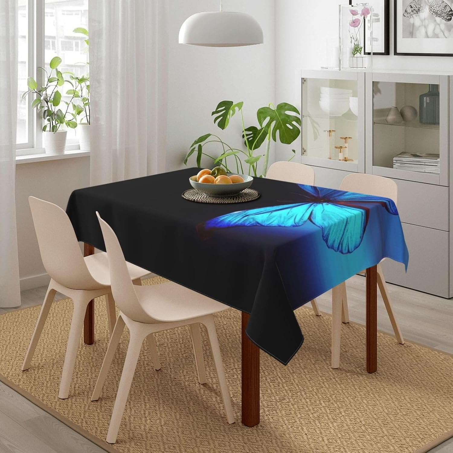 Tovaglia Antimacchia 300x140 cm Rettangolare Farfalla Blu Tovaglie Impermeabile 3 Metri Copritavolo Poliestere Protezione Tavolo Farfalla, per Feste (12-14 Posti) a-5268
