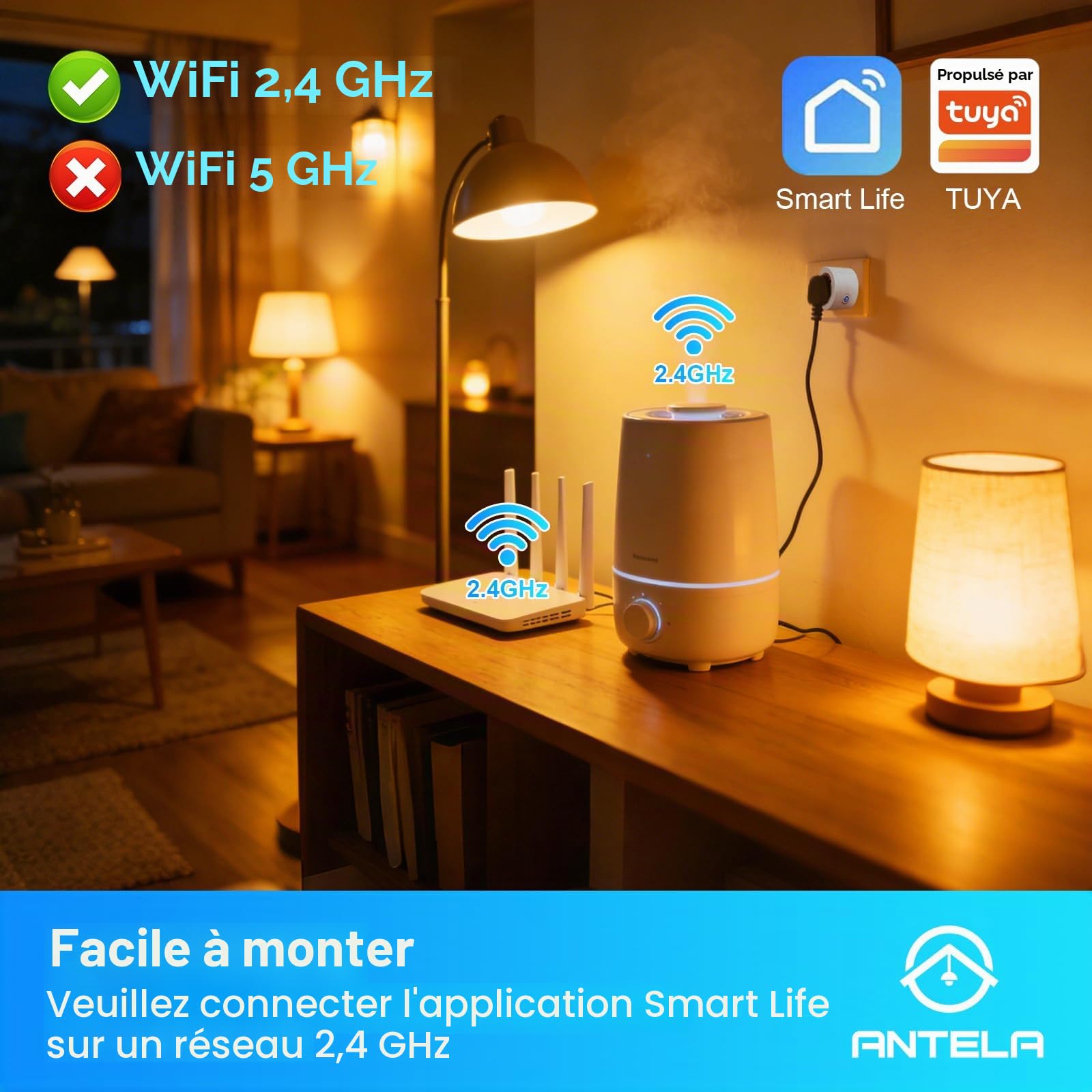 ANTELA Prise Connectée AI 16A 3680W, 4 Unités | Suivi de la Consommation d'Électricité, Suivi des Factures d'Électricité, Compatible Alexa et Google Home, 2,4GHz