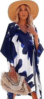 Moss RoseWomen's Swimsuit Cover up Beach Kaftan for Bathing Suit with Floral Pattern