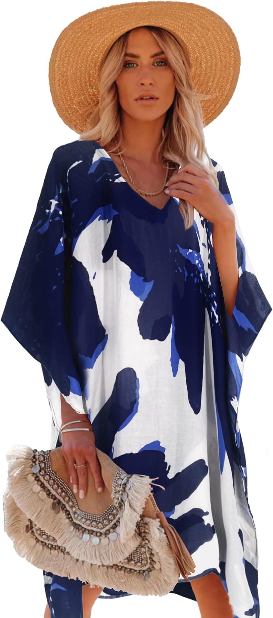 Women's Swimsuit Cover up Beach Kaftan for Bathing Suit with Floral Pattern