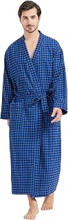 Mens Buffalo Plaid 100% Cotton Flannel Shawl Collar Robe Lightweight Full Length Bathrobe Loungewear House Robes