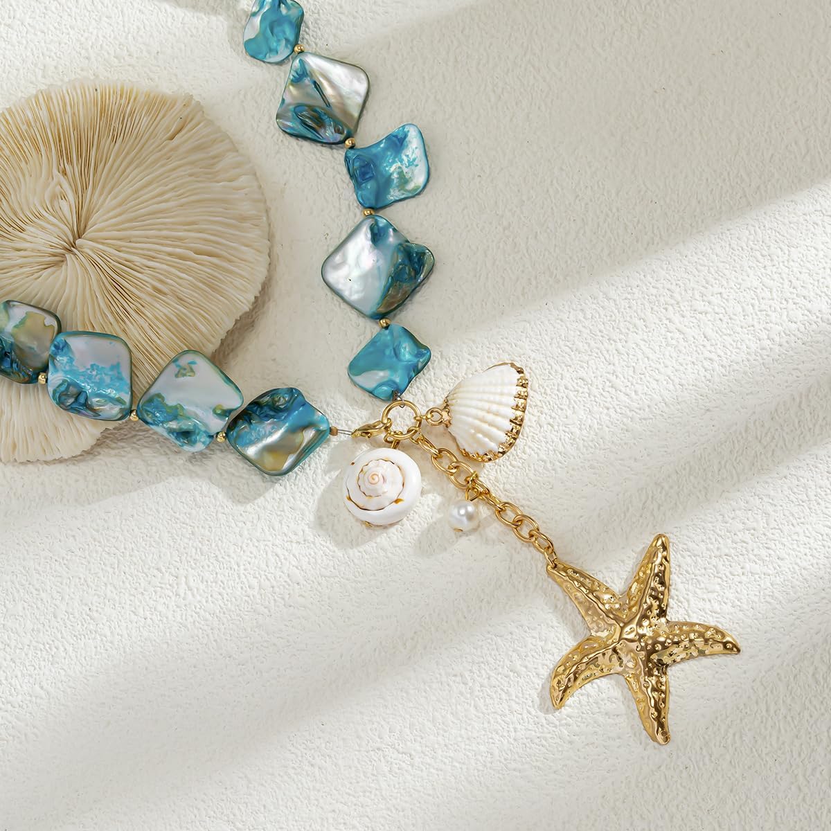 Starfish Shell Necklaces Trendy Summer Colorful Boho Seashell Pendant Beach Necklace Dainty Statement Gold Charm Choke Necklace Fashion Surfer Jewelry for Women - Image 6