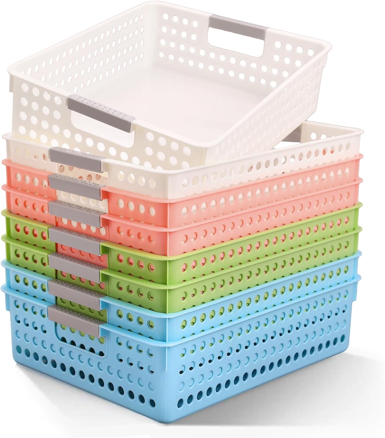 FYSUIMU 8Pcs Classroom Paper Basket A4 Paper Tray Pastel Plastic Storage Basket Toy Handicrafts for Desktop Home School Office Craft Supplies