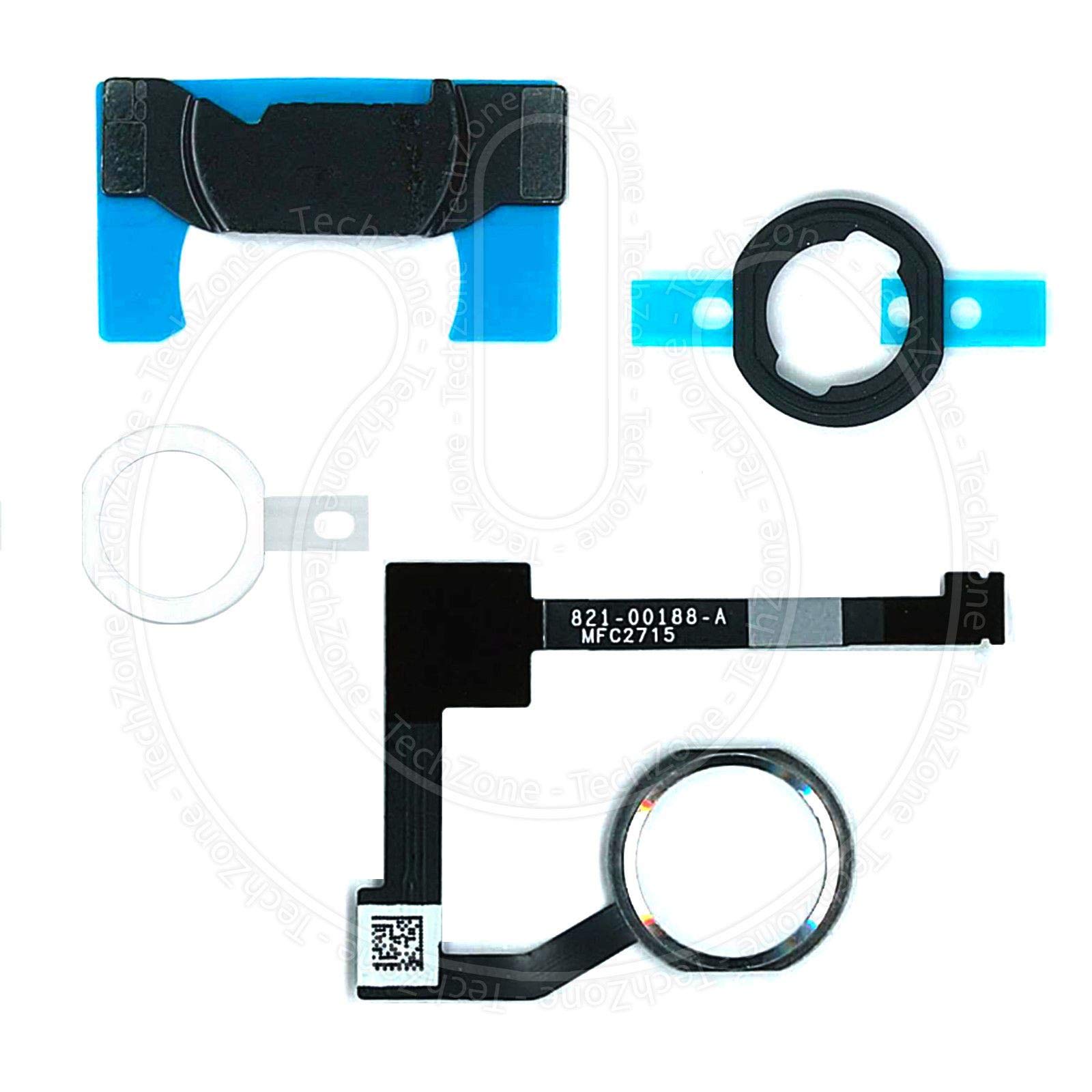 TechZoneBlack Home Button Flex with Rubber Gasket Adhesive Bracket Full Set for Apple iPad Air 2 A1566 A1567