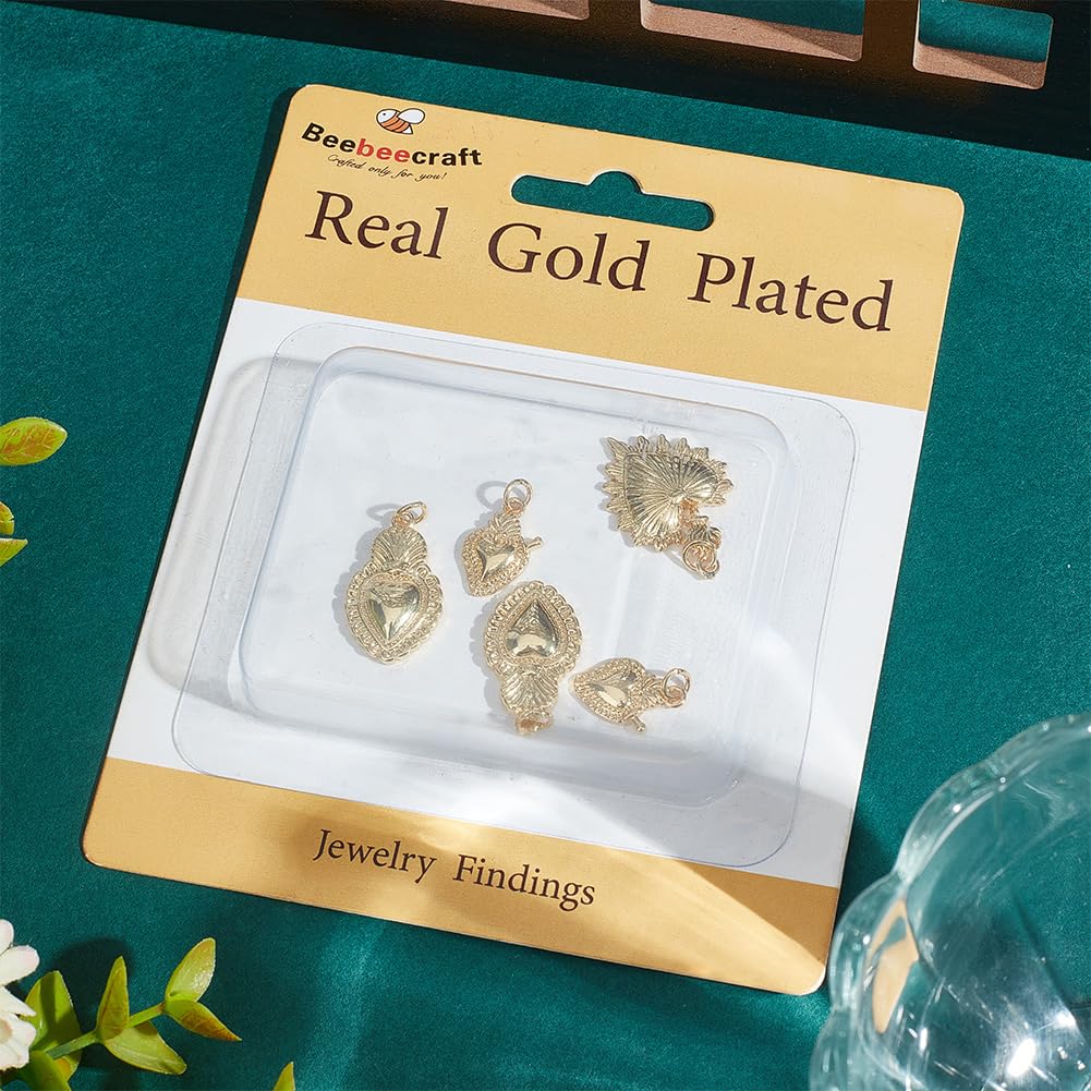 Beebeecraft 6 Pz Ciondoli A Forma Di Cuore Sacro Placcato Oro 18K Zirconia Cubica Messicana Milagros Ciondoli A Forma Di Amore Con Anello Di Salto Per