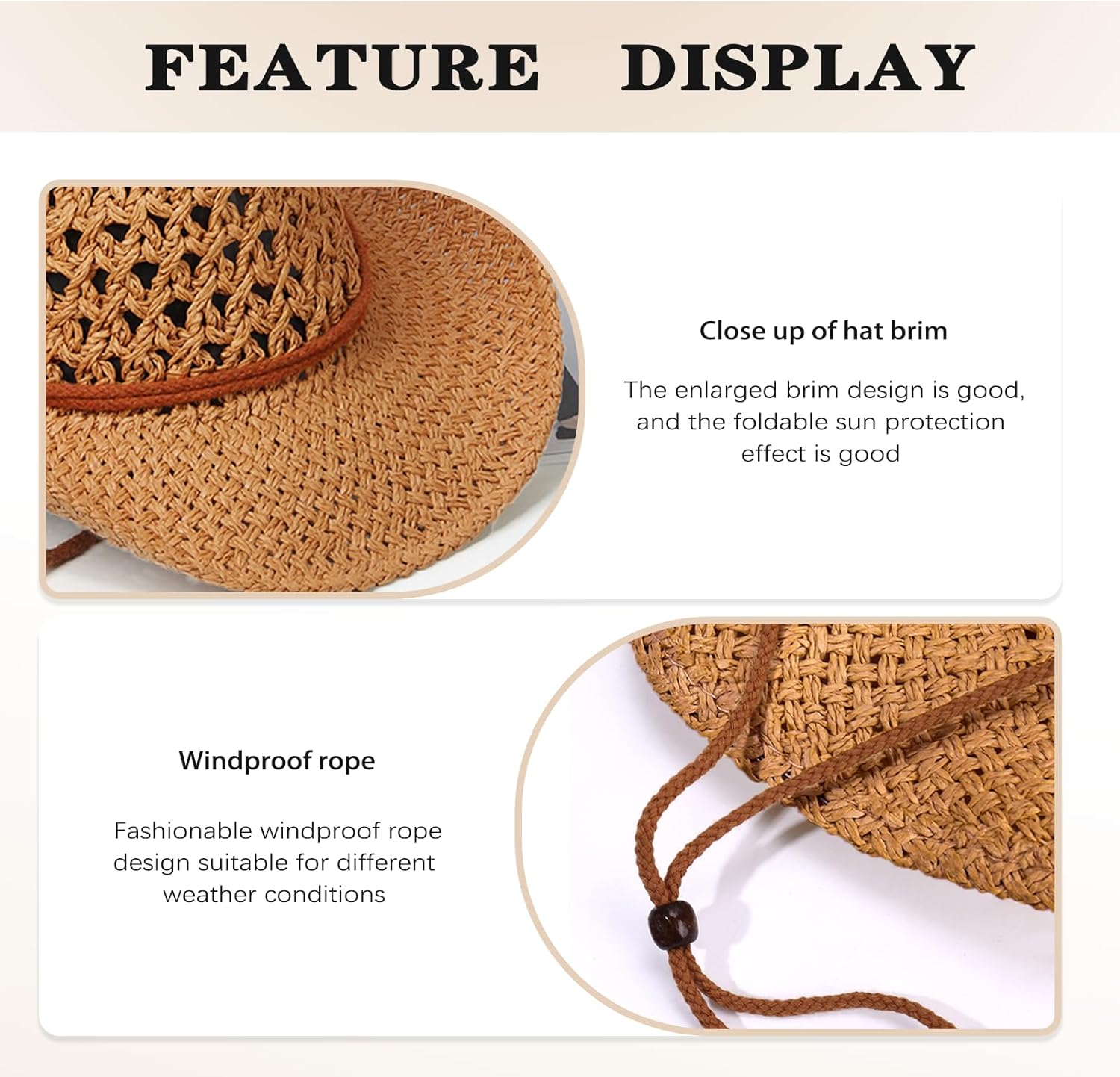 Women/Men Straw Cowboy Hat Wide Brim Sun Beach Cowgirl Hat Summer Western Cowboy for Travel Outdoor Family - Image 4