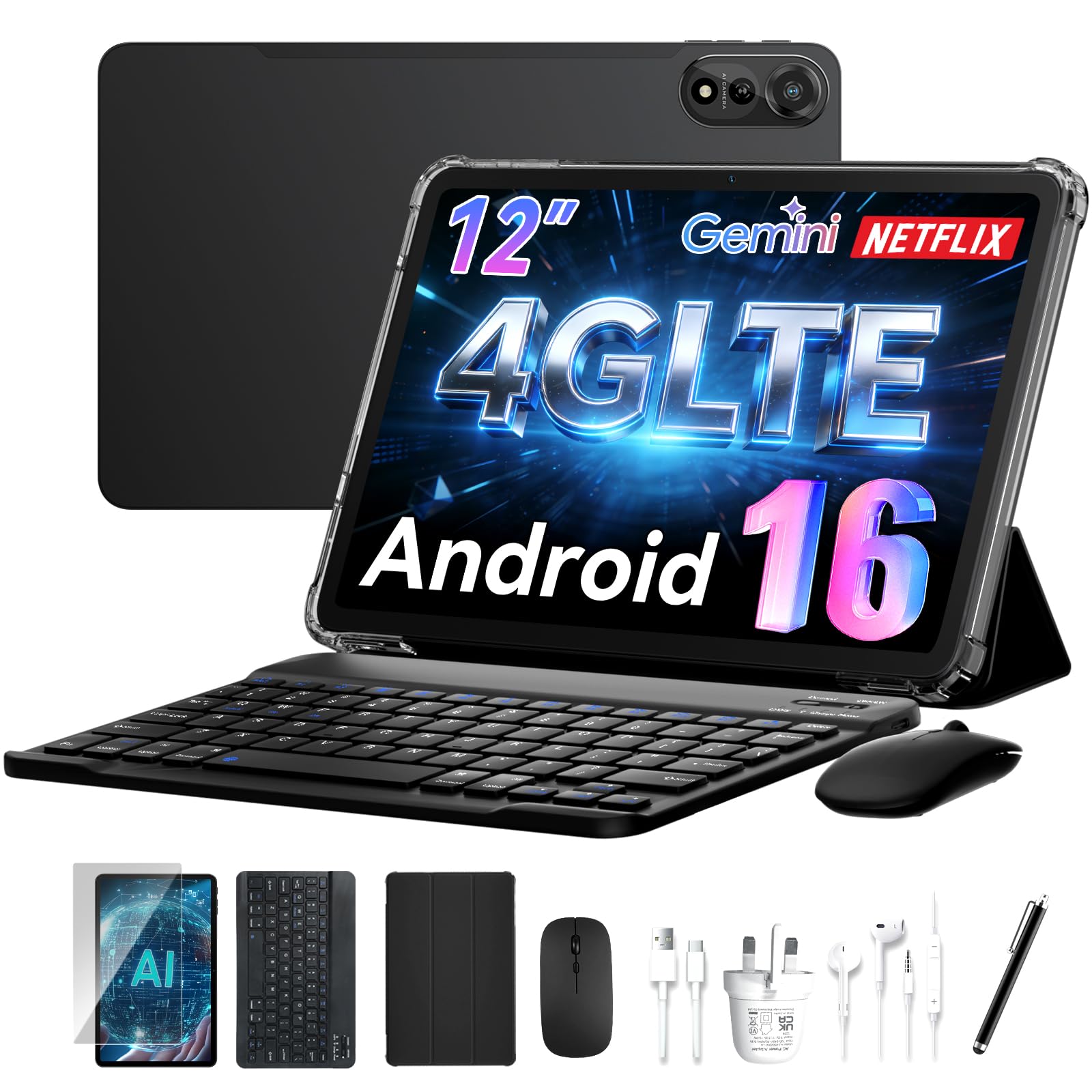 Nexall N90 Android 16 Tablet, 12 inch Tablet, Dual Sim Card Slot