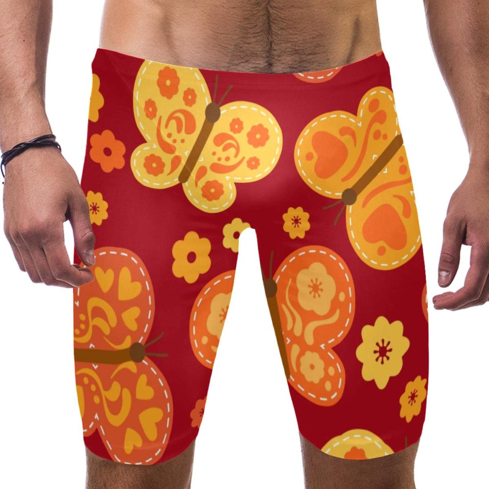 Jammers de natación para hombre con estampado de mariposa naranja talla S 7