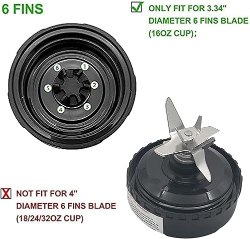 Miniatura 3 de Ensamblaje de cuchilla extractora de licuadora de 6 aletas se adapta a la taza Ninja de 16 onzas, compatible con Nurti Ninja BL660 BL663CO BL665Q