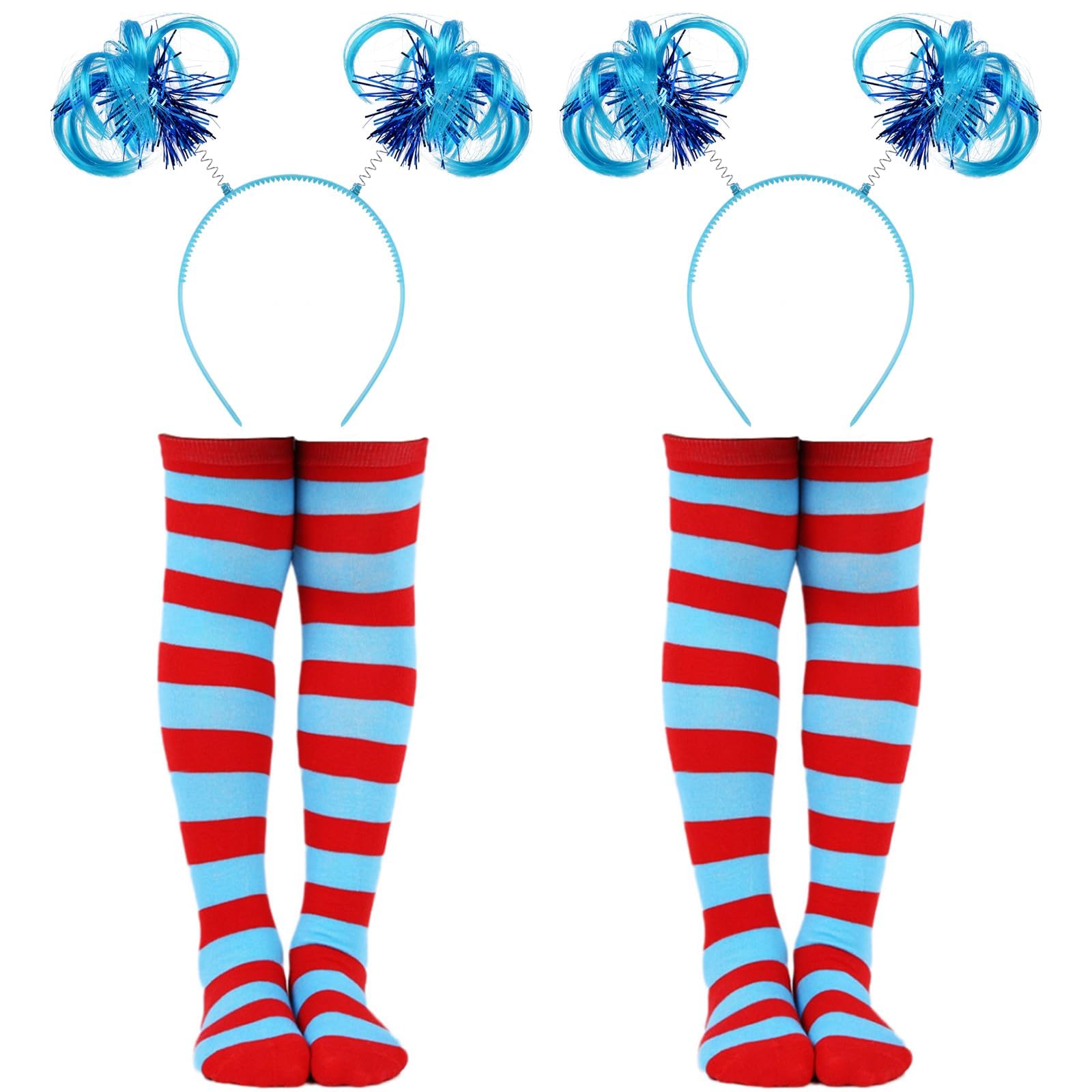 Kavoc 2 Set Kids World Book Day Thing Costume Accessories Include Blue Ponytail Headband and Striped Knee Socks