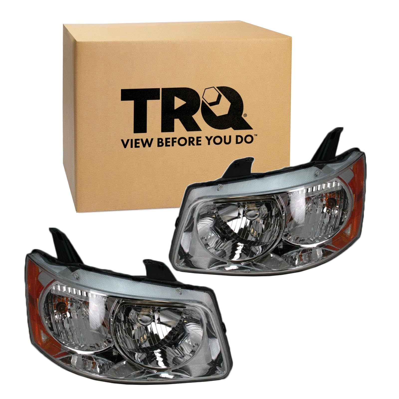 TRQ 2 Piece Headlight Assembly Set Driver &amp; Passenger Side Compatible with 2006-2009 Pontiac Torrent GM2502284 GM2503284