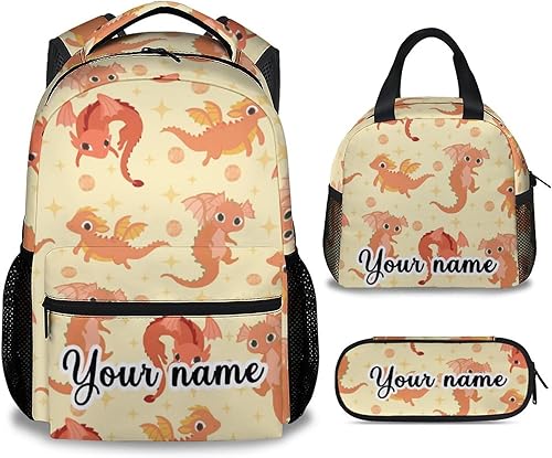 Miniatura 1 de Mochila de dragón personalizada con lonchera, juego de 3 mochilas escolares a juego, bonita bolsa de libros y estuche para lápices