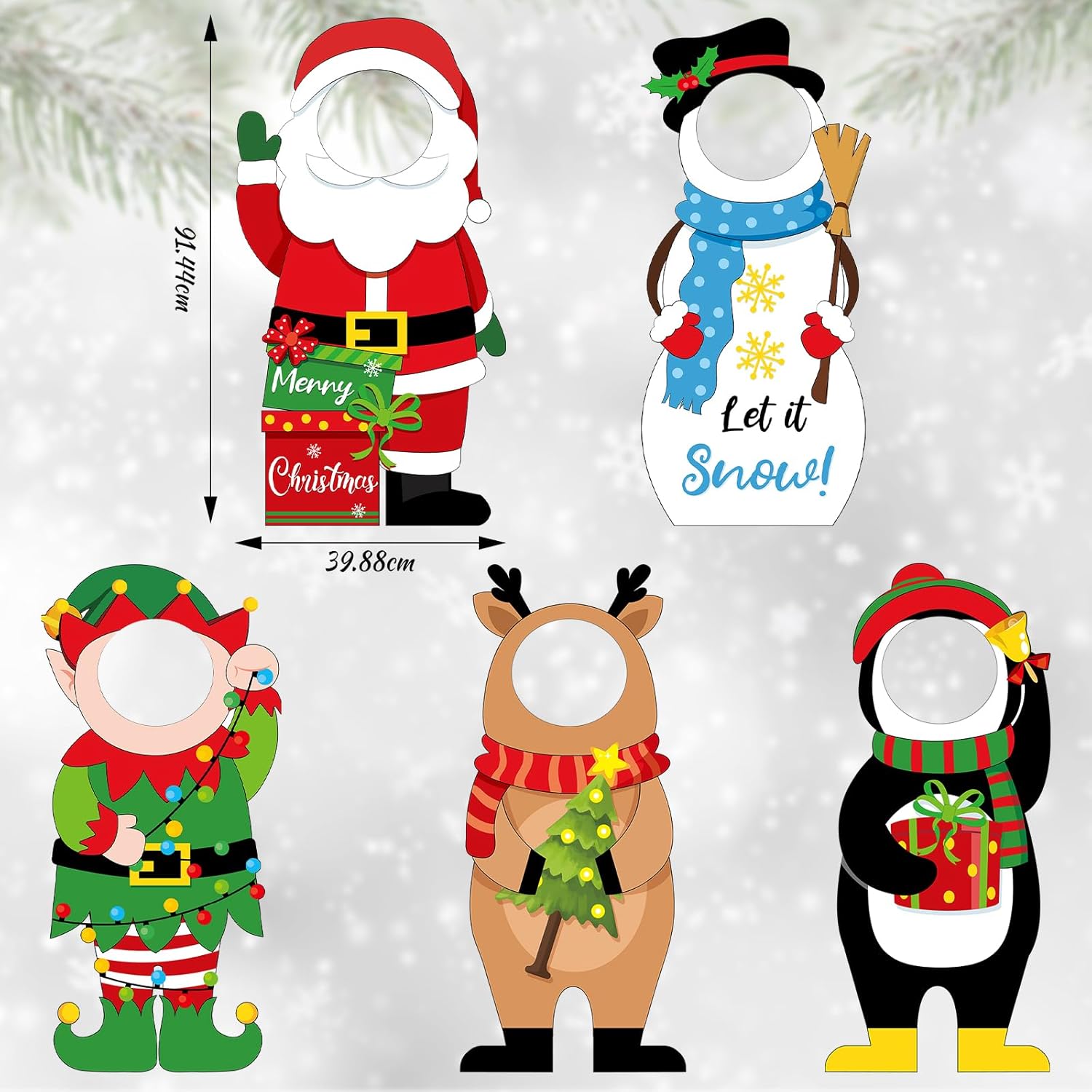 Soaoo 5 Pcs Christmas Face Hole Photo Props 36 x 15.7 Inch Christmas Yard Signs Outdoor Penguin Reindeer Snowman and Santa Claus Lawn Decorations for Xmas Pathway Holiday Party Supplies Patio