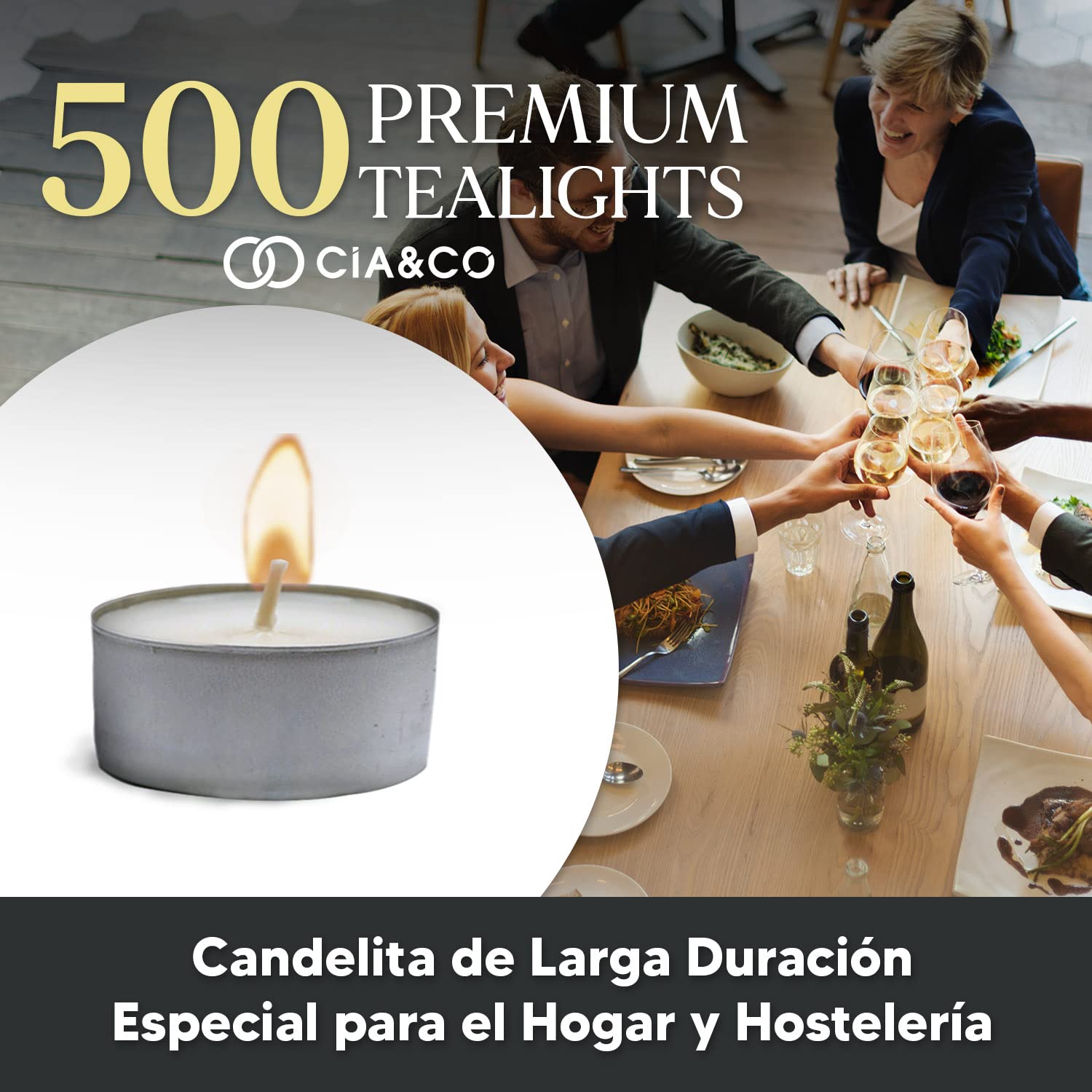 Pack Cia&Co 500 Velas de te 4 Horas. Velas Blancas Redondas sin Aroma y 100% Parafina. Diámetro 38 mm, Ideal Hostelería Sin Olor