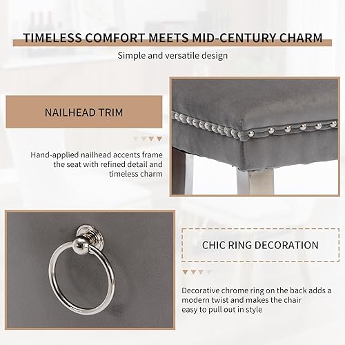 Miniatura 112 de Juego de 6 sillas de comedor modernas de mediados de siglo, con respaldo tapizado de terciopelo verde, sillas de cocina y comedor, patas de metal