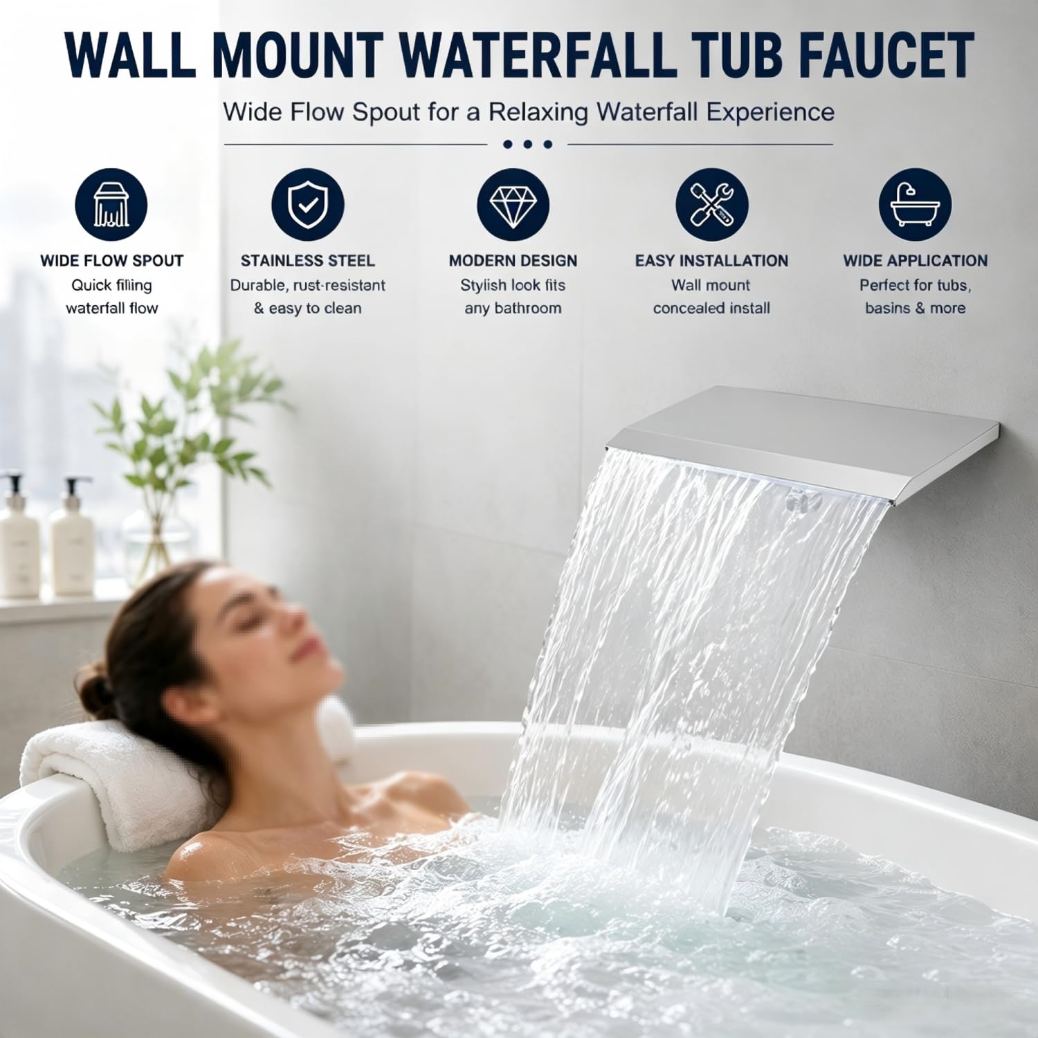 Rubinetto a Vasca a Cascata a Muro, Cucciolo di Caduta 'Acqua G1/2 Filo Esterno Filtro da Bagno a Cascata Bagno ugello da Nuoto per Bacino del Bagno
