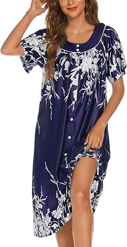 Miniatura 2 de YOZLY Vestido de casa para mujer, de manga corta, abrigo de casa con bolsillos