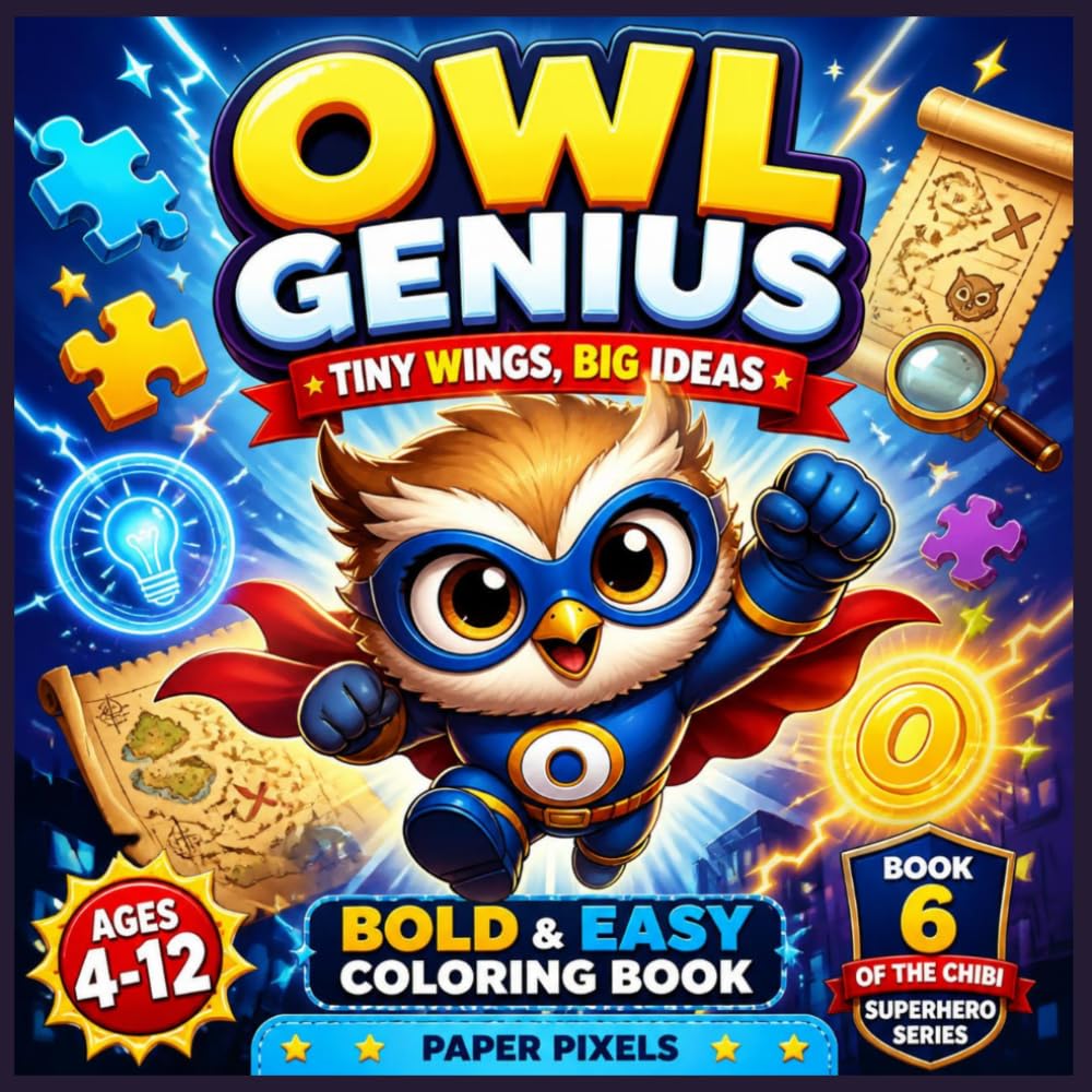 BOLD & EASY CHIBI OWL GENIUS COLORING BOOK FOR KIDS :: BOOK 6 OF CHIBI SUPERHERO SERIES: OWL GENIUS: TINY WINGS, BIG IDEAS (CHIBI SUPERHERO COLORING BOOKS)