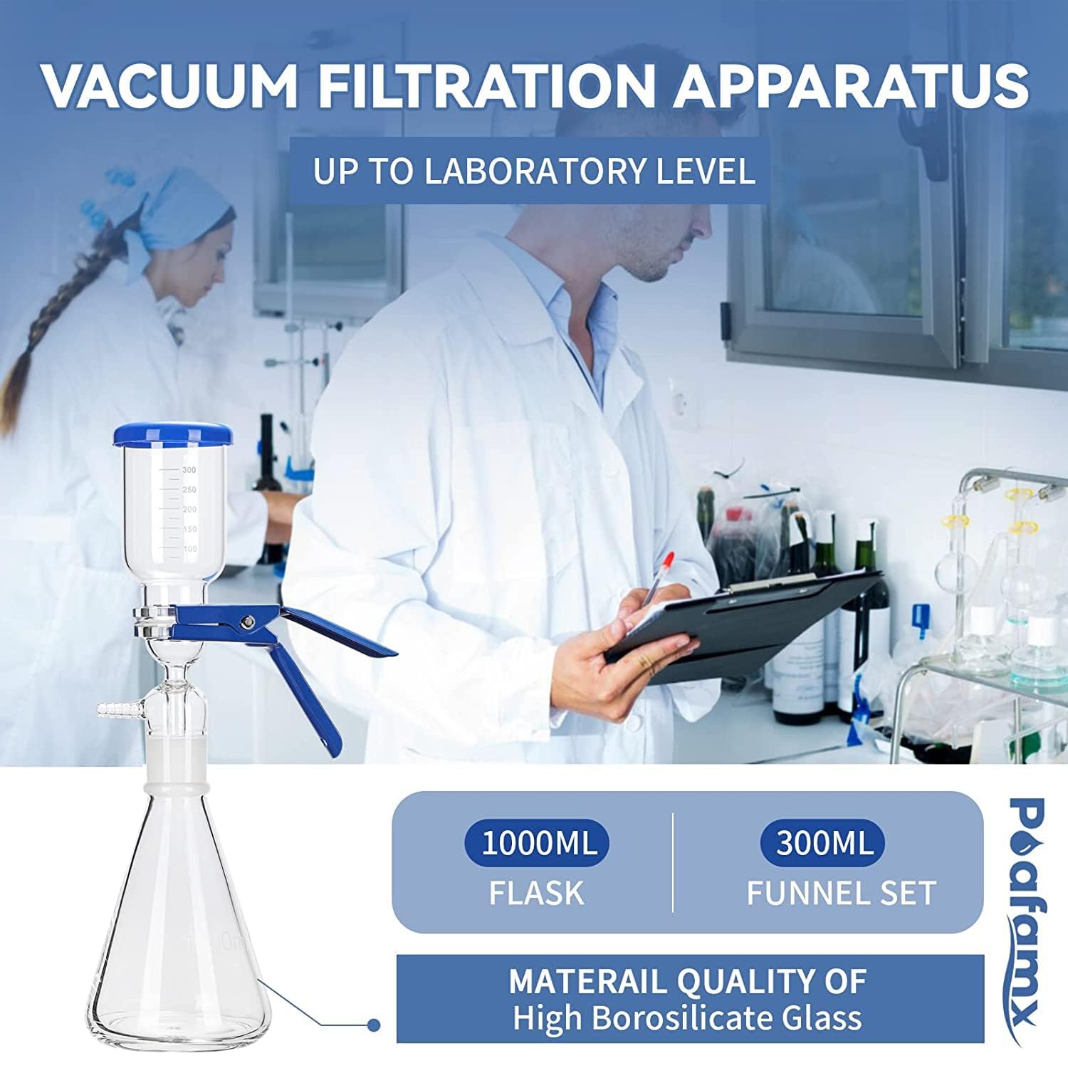 ALWSCI 1000mL Filtre de Verrerie de Laboratoire et Entonnoir Gradué de 300 mL, Appareil de Filtration pour Laboratoire