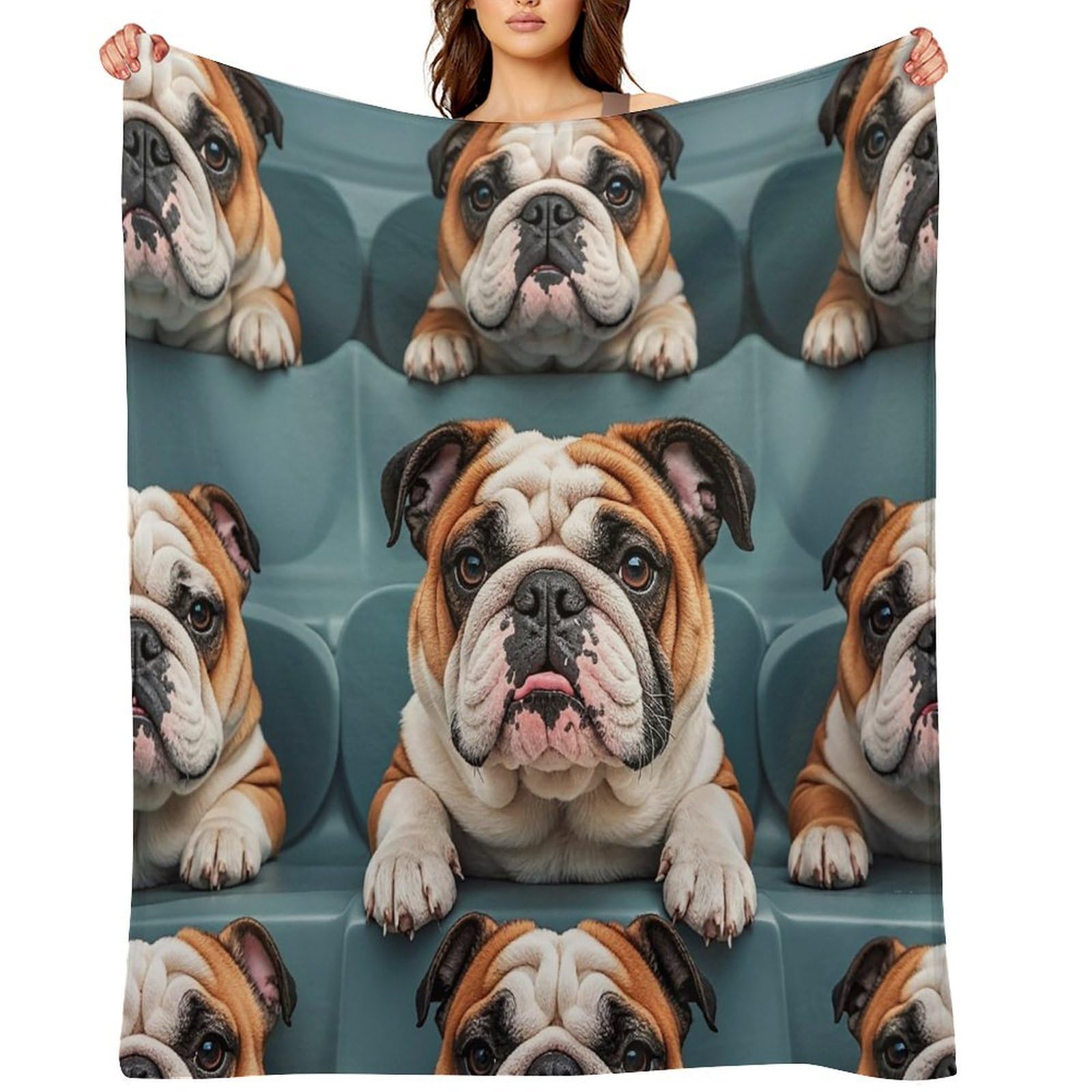 Flannel Fleece Throw Blanket - 60"x80" Super Soft Plush,Lightweight Wrinkle Resistant Cozy Funny English Bulldog Blanket for Couch Sofa Bed Travel Camping and Gift