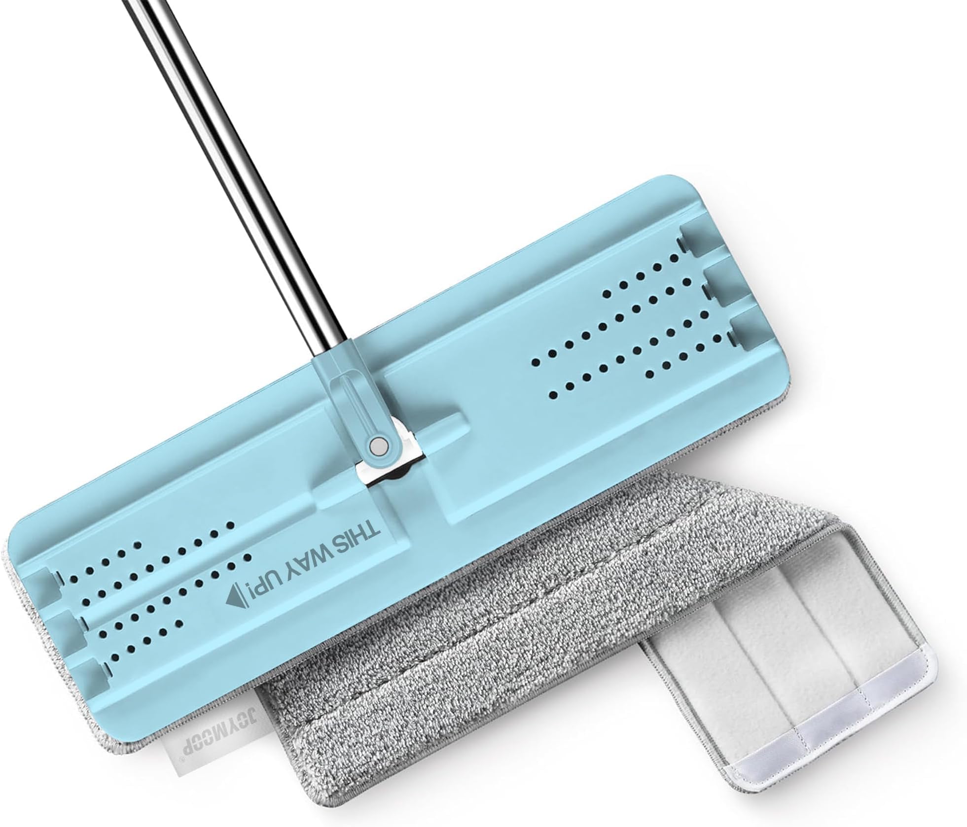 JOYMOOP Flat Mop, Microfiber Mop for Floor Cleaning and Wall Cleaner, 50" Mop Handle with Flexible 13" Flat Head with a Microfiber Mop Pad - Pale Aqua
