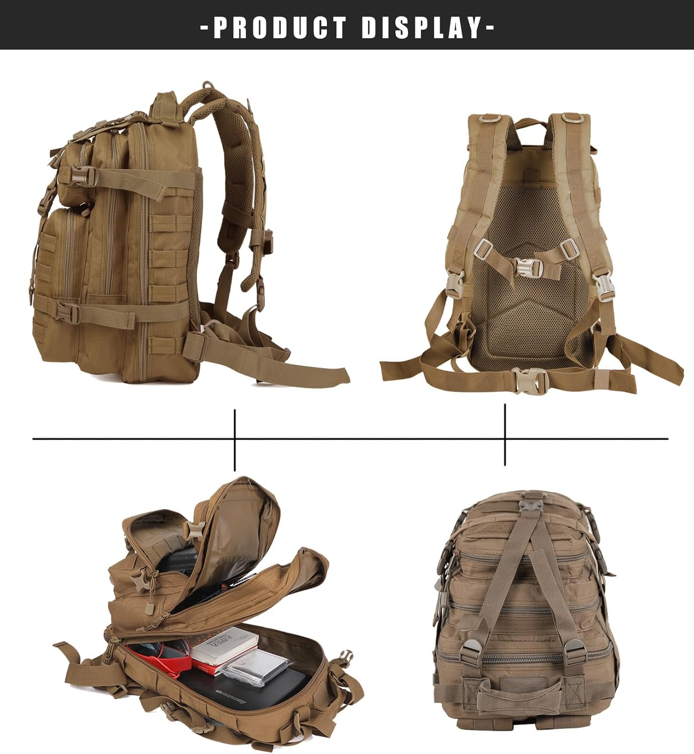 Miramrax Small Tactical Backpack Military Daypack - 30L Backpack for Men Molle Assault Pack Bug Out Bag for Hiking Camping Travel Army Hunting Rucksack Trekking (Coyote)