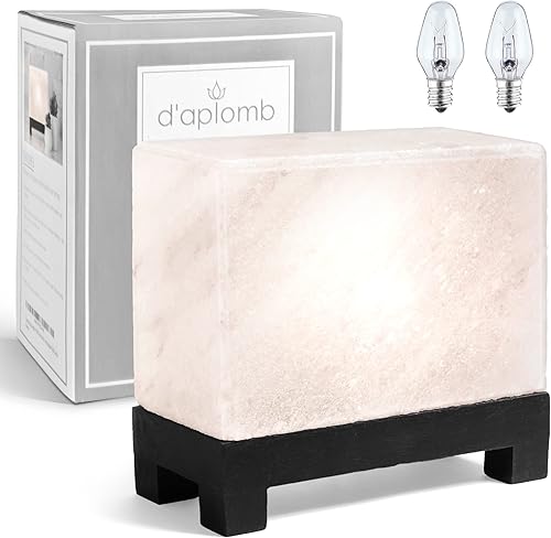d'aplomb Lámpara de sal natural del Himalaya 100% auténtica; tallada a mano, moderna y rectangular, sal de roca de cristal blanco rara de la montaña