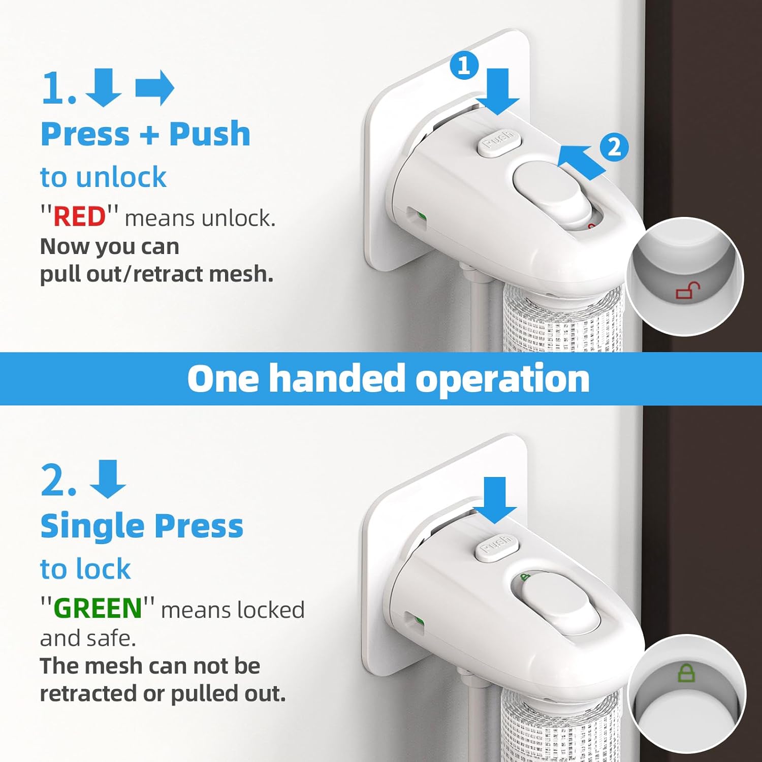 Punch-Free Retractable Baby Gates, 78” inches Extra Wide for Large Opening, Child Pet Safety Indoor/Outdoor Retractable Mesh Gate 34" Tall, for Doorways, Stairs, Hallways, White
