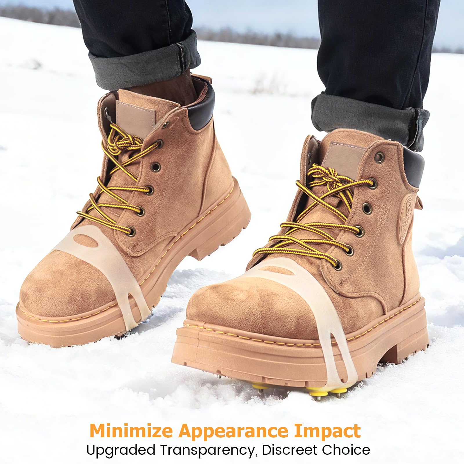 Tacchetti da ghiaccio flessibili a 7 punte per scarpe e stivali, tacchetti traslucidi antiscivolo per neve e ghiaccio, design facile da inserire, ramponi invernali portatili