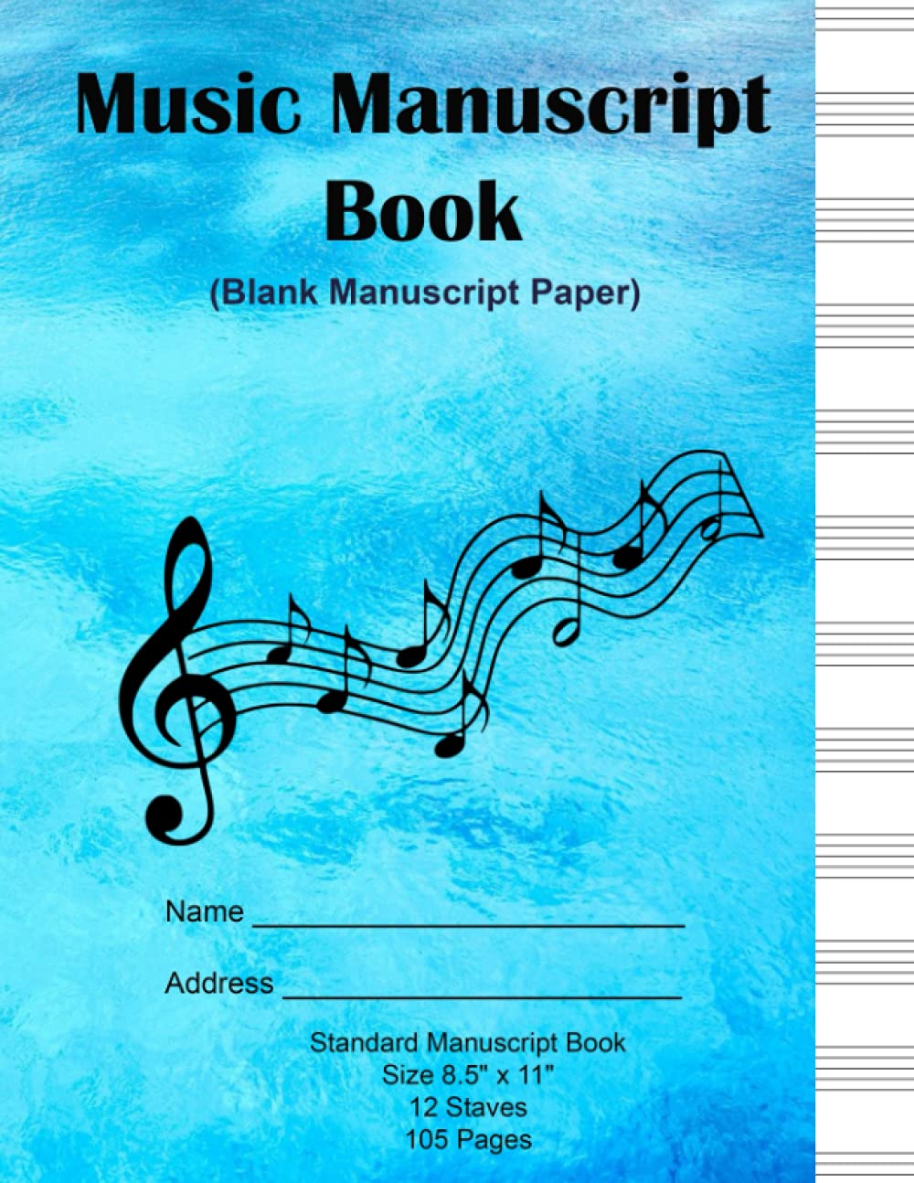 Music Manuscript Book: Standard Blue Music Theory 12 Stave / Staff Book for Beginners and Advanced students.