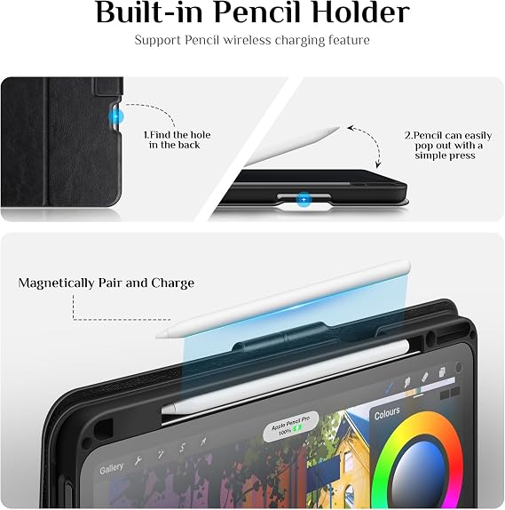 Antbox Vegan Leather Case for iPad Air 13 Inch M4/ M3/ M2, Black