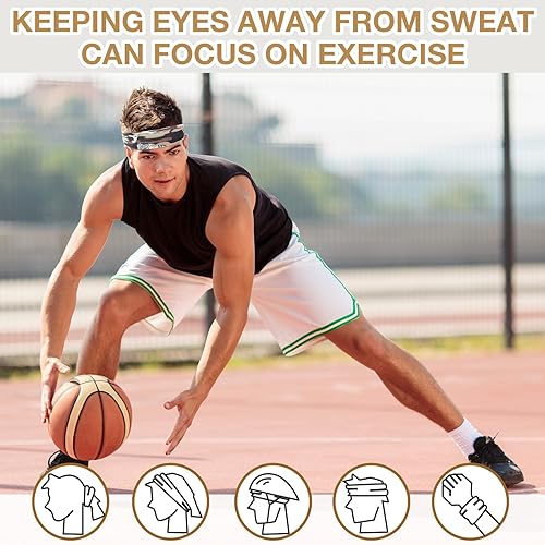 Miniatura 3 de Foaincore 16 diademas deportivas para hombres, bandas para el sudor para mujeres, bandas elásticas antideslizantes para el cabello, para correr,