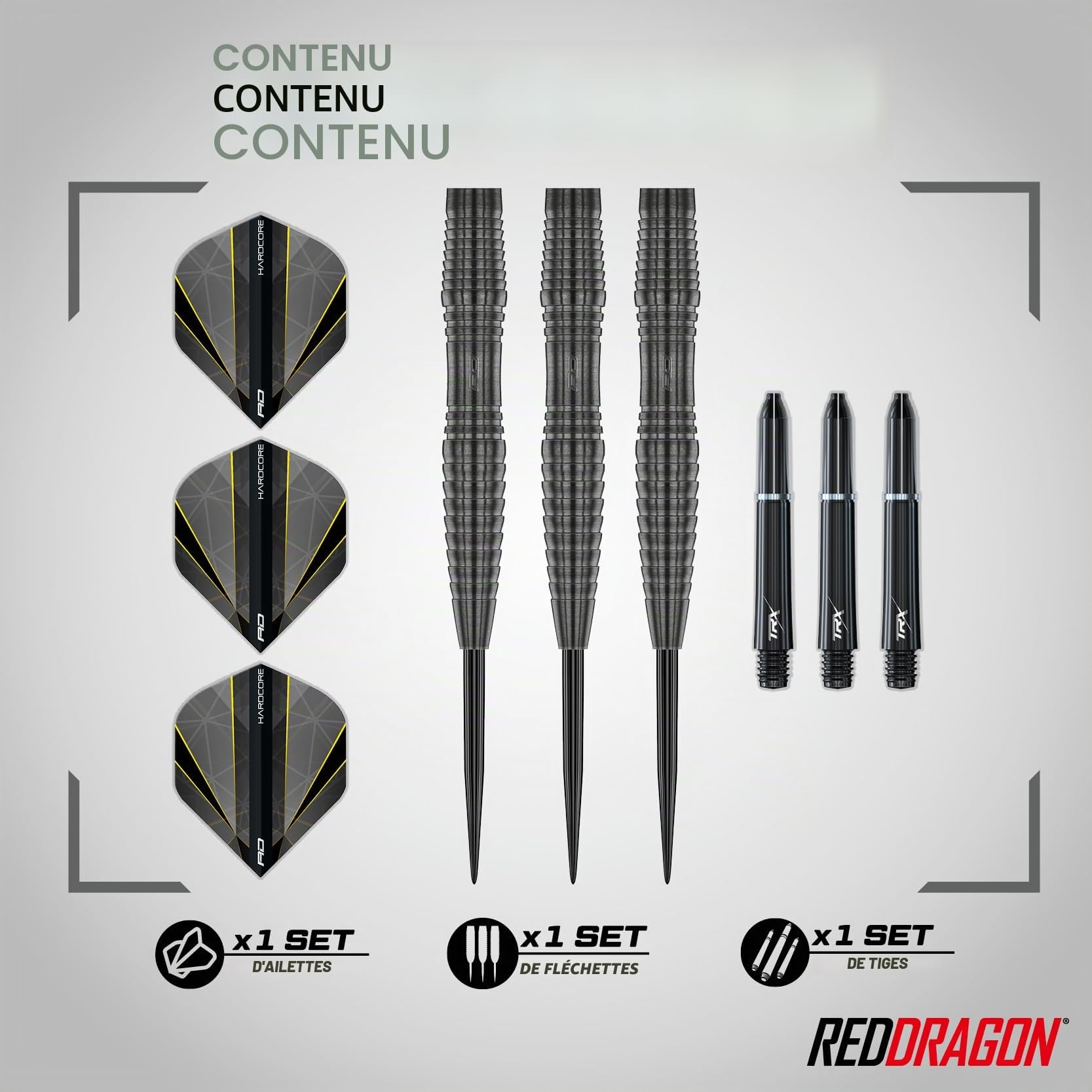 RED DRAGON Darts – Seren Onyx Série - 90% Tungstène Professionnelle Pointe en Acier Jeu de fléchettes avec ailettes et tiges de fléchettes - Disponible en Quatre Styles et 21g, 22g, 23g, 24g & 25g