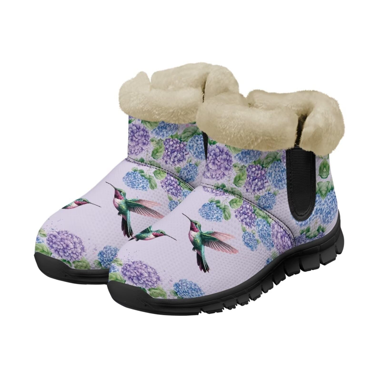 Flower Snow Boots for Women Winter Ankle Fuzzy Boot Warm Outdoor Booties Plush Fluffy Hiking Shoes