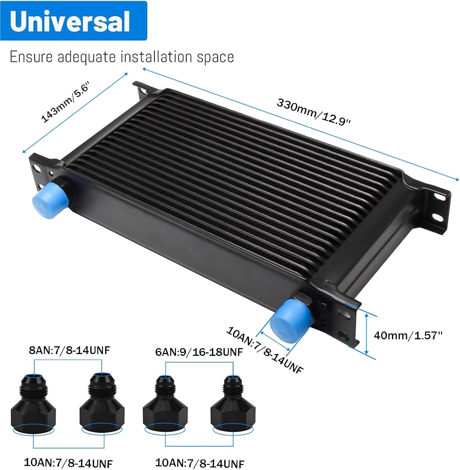 19 Row 10AN AN10 Aluminium Engine Transmission Oil Cooler Kit Stacked Plate With 6AN 8AN Adapter Universal Engine Transmission British Radiator Black