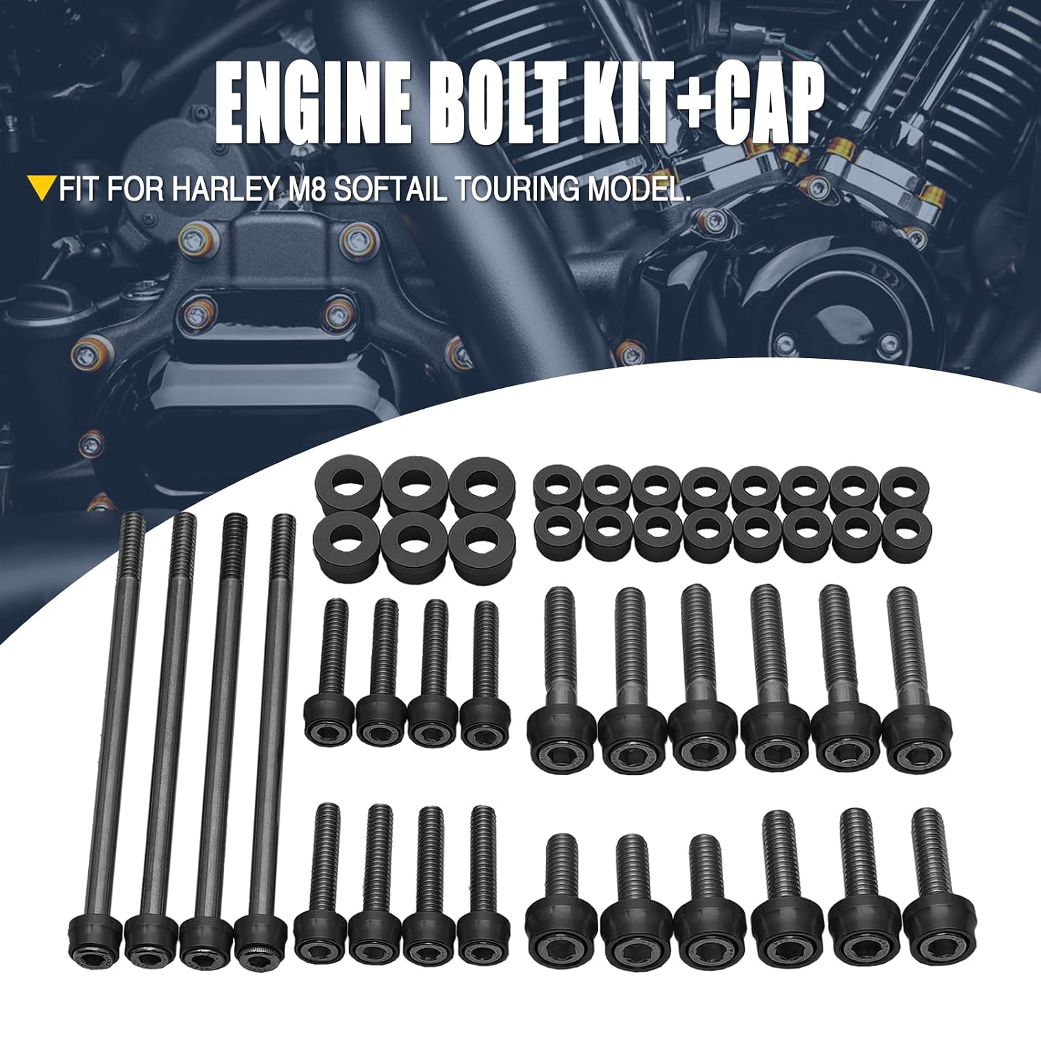 Motorcycle Bolt Covers Caps Engine Bolt Kit Fit for Harley 2017-2025 Touring Road King Street Glide Road Glide Electra Glide 2018-2025 Softail Fat Boy FXBB Breakout 114 FXLRS (Black)