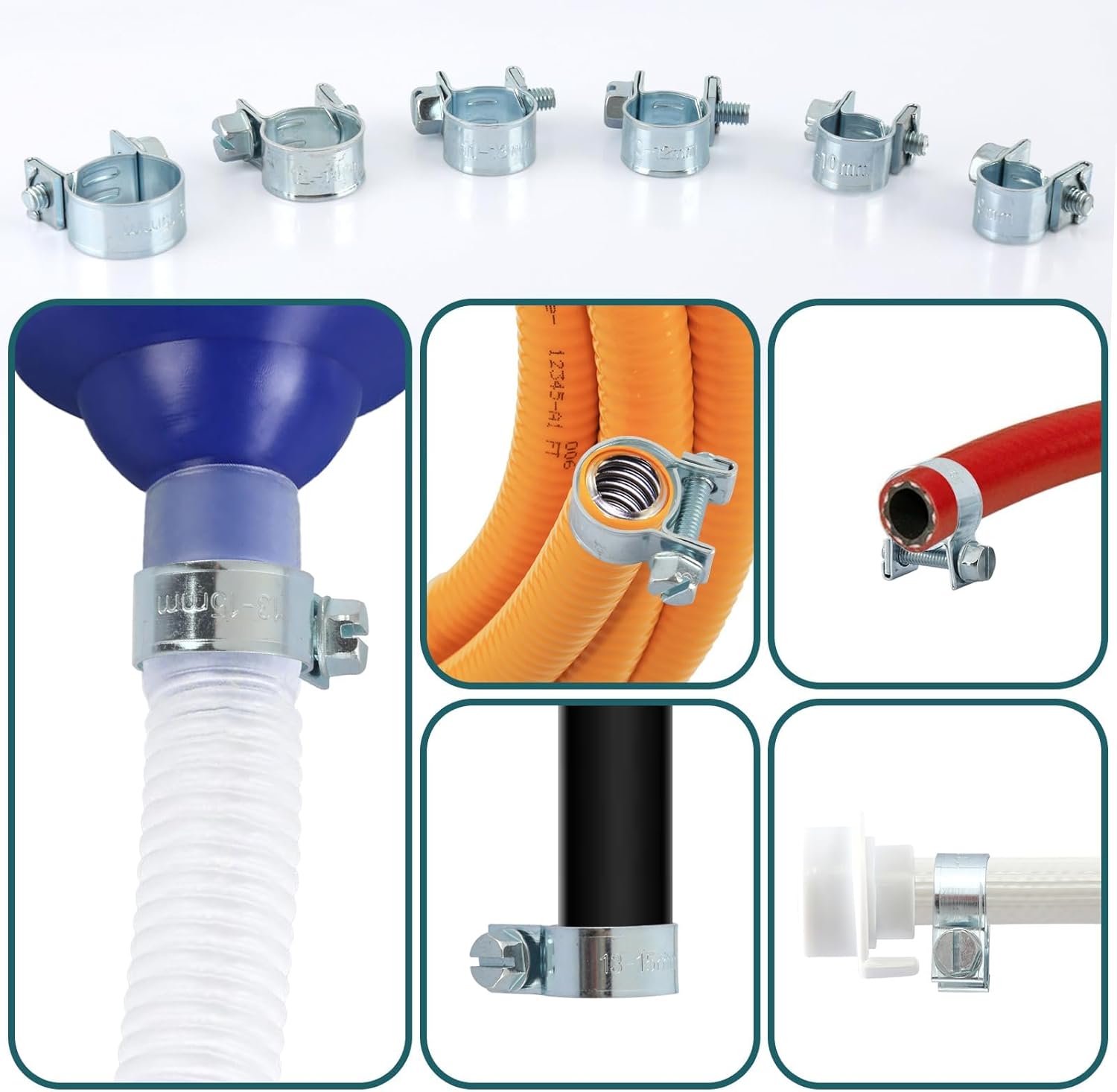 25pcs 7-15mm Fuel Injection Hose Clamps, Adjustable Fuel Line Clamps, Mini Hose Clamps, Strong Pipe Clamps for Automotive, Agriculture, Plumbing