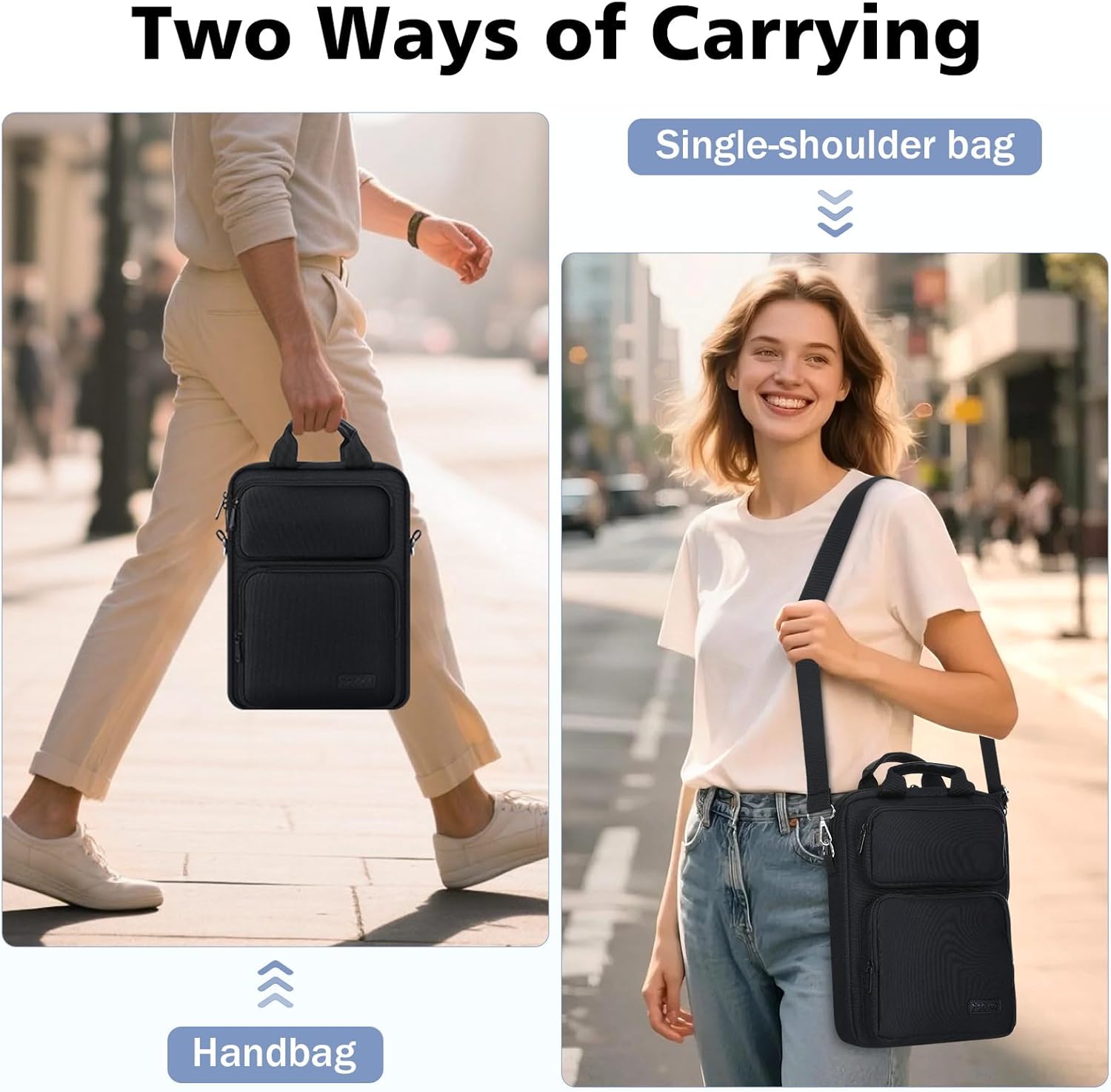 MoKo 10-13 inch Tablet Sleeve Bag for iPad Pro/Air M4 13inch, Pro 12.9/11 inch, 10.9" iPad 10th/Air 5/4th, Galaxy Tab S8+/S9+ 12.4, Carrying Case with Multi-Pockets & Removable Shoulder Strap, Black - Image 2