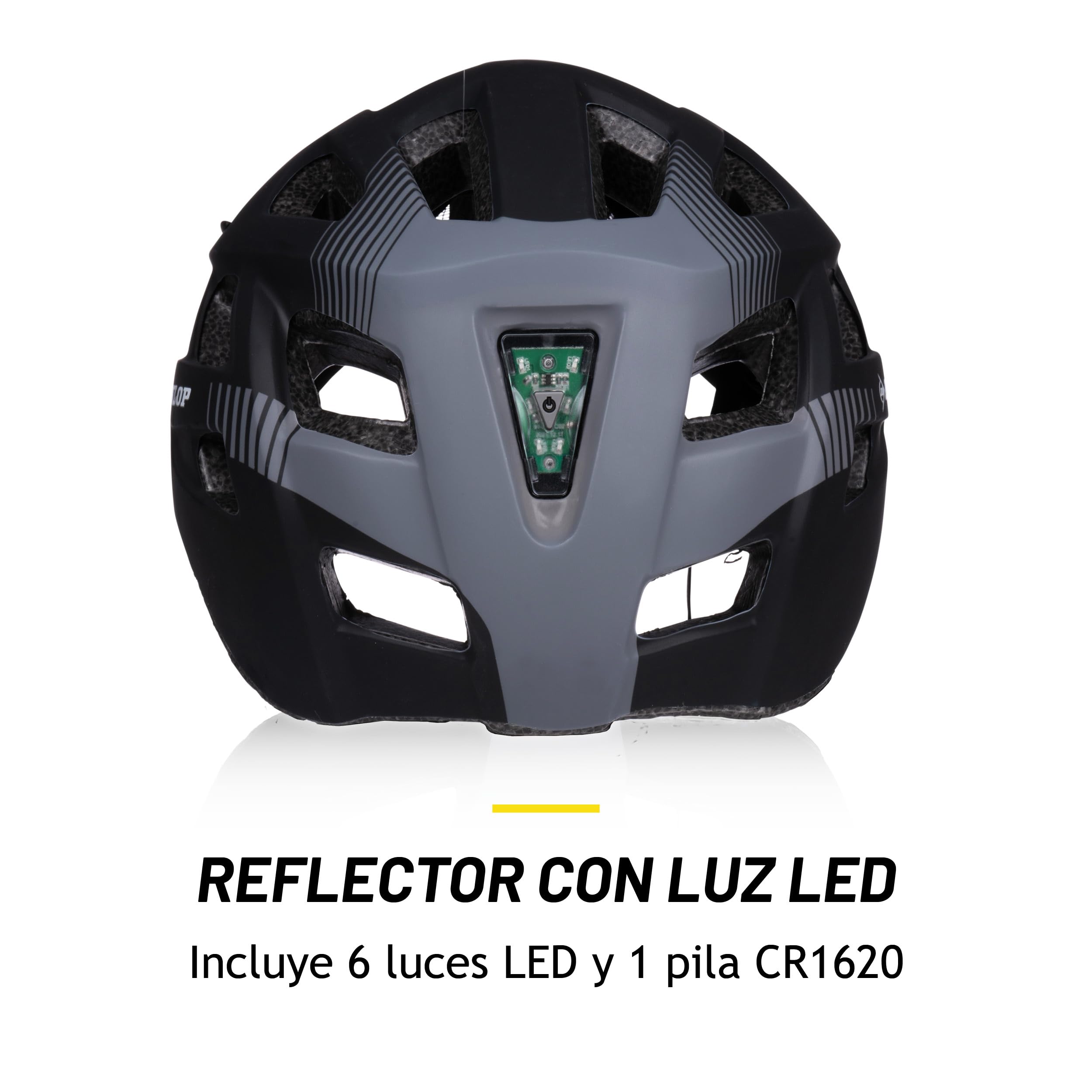 Dunlop Casco de Bicicleta Con Luz LED - Para Mujeres y Hombres - Ajustable 55-58 CM - 3 Modos de Luz - Negro — view 3