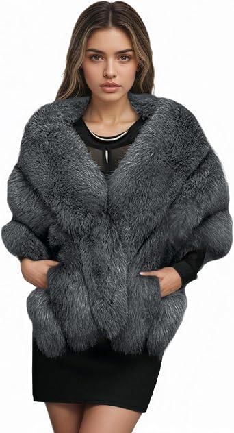 ELFJOY Luxury Faux Fur Shawl for Women Winter Fur Coat Wedding Party Fur Stole Wraps for Evening Dresses