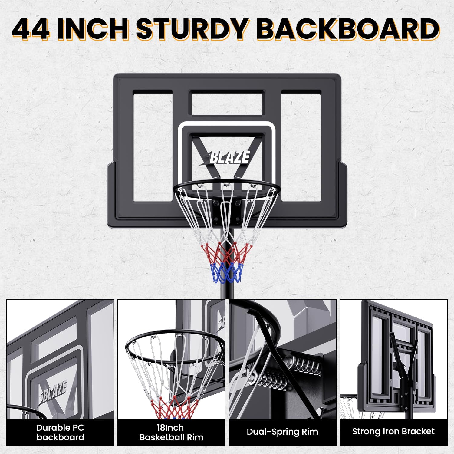 Adjustable Basketball Hoop 6–10FT, 44” Portable Outdoor Basketball Goal System with Large Fillable Base, Wheels, Shatterproof Backboard for Kids Teens Adults