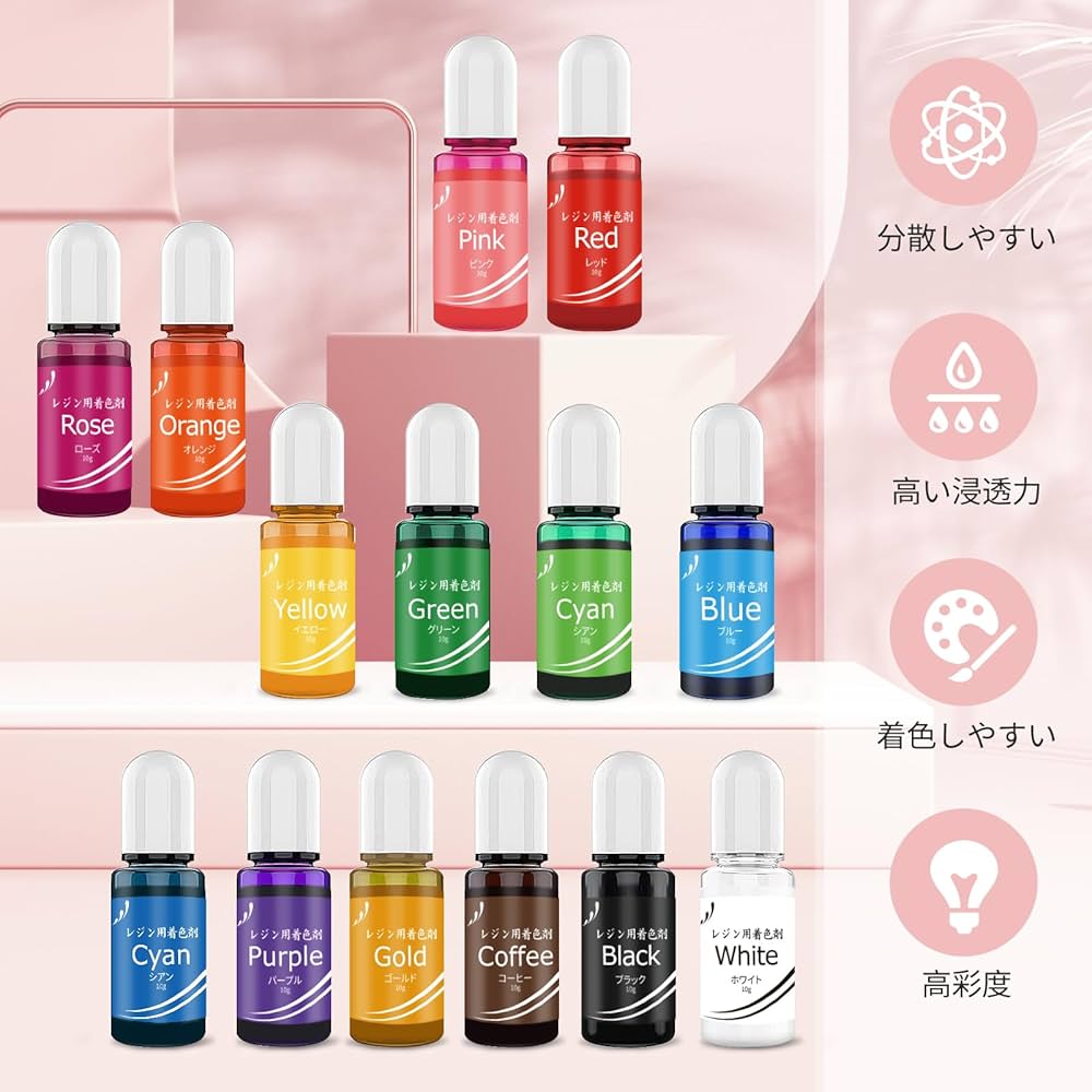 Amazon.co.jp: 【新登場】高濃度レジン着色剤セット 14色×10ml
