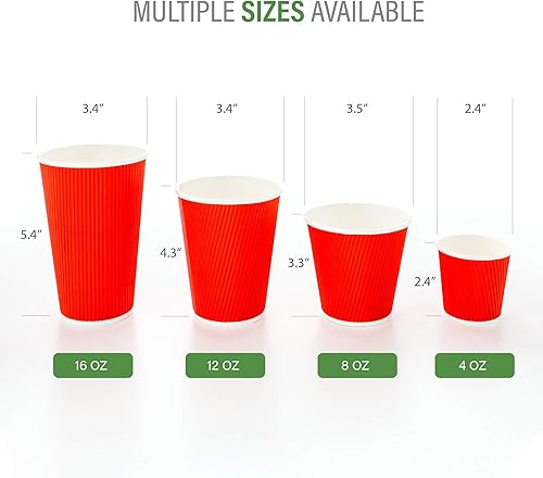 Miniatura 3 de Vasos de café de papel aislado de pared corrugada, 16 oz. (453 g), 16 onza, Rojo