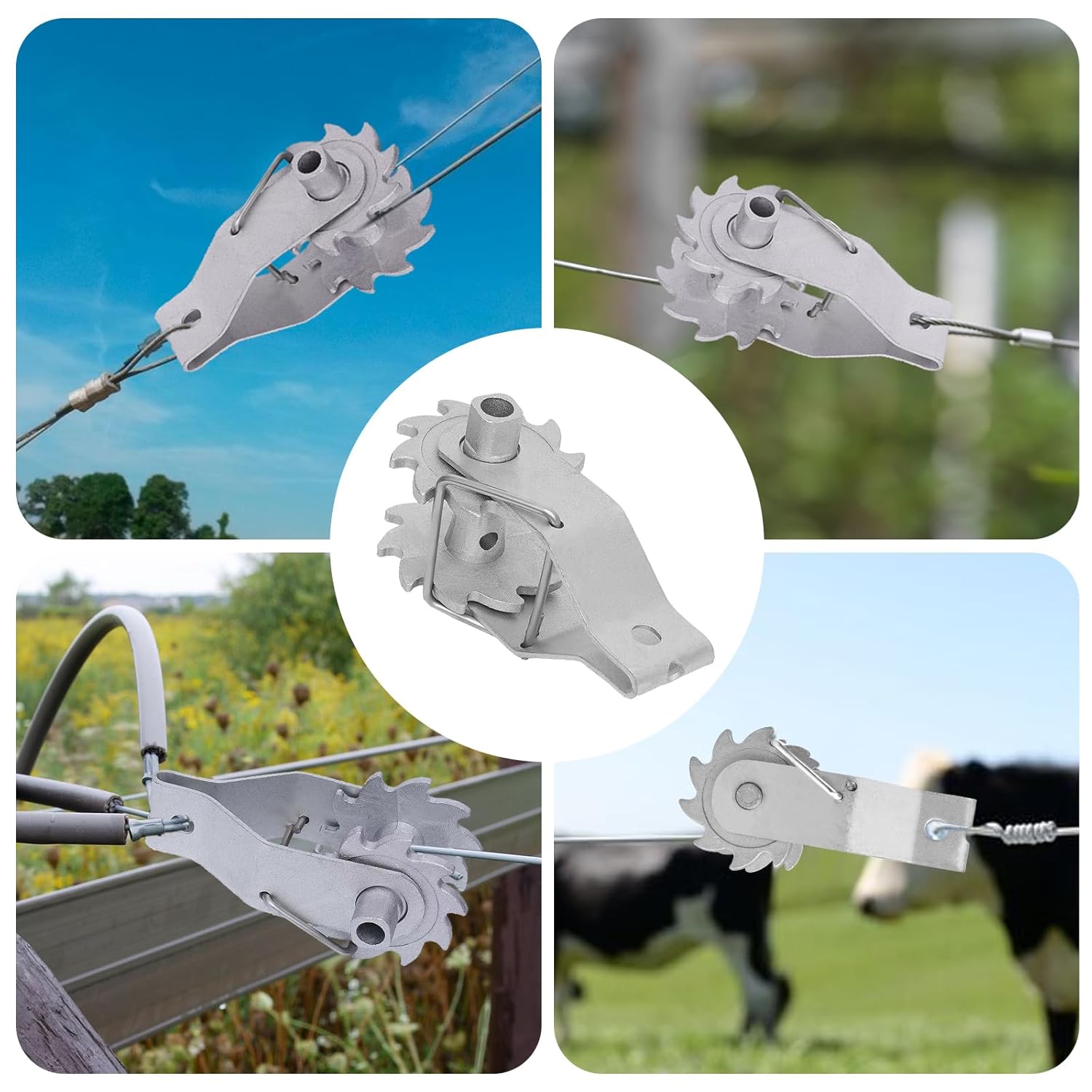 Electric Fence Wire Tensioner Strainer Kit, 200ft Galvanised Fence Wire with 10 pcs Inline Ratchet Tensioner Heavy Duty, Aluminum Sleeves for Farm, Outdoors, Yards,Garden