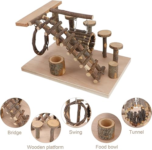 Miniatura 3 de Wontee Hamster Playground Juguetes de escalada de animales pequeños Juguetes de madera para masticar Escalera Puente Rampa de juego Gimnasio para