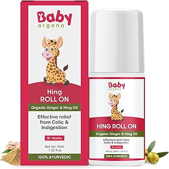 BabyOrgano Colic Relief Roll-On for Babies & Kids Ayurvedic Tummy Relief with Organic Ginger & Hing Oil – Helps with Gas, Colic Relief, Constipation and Indigestion– Preservative Free – 40ml - 0+ months