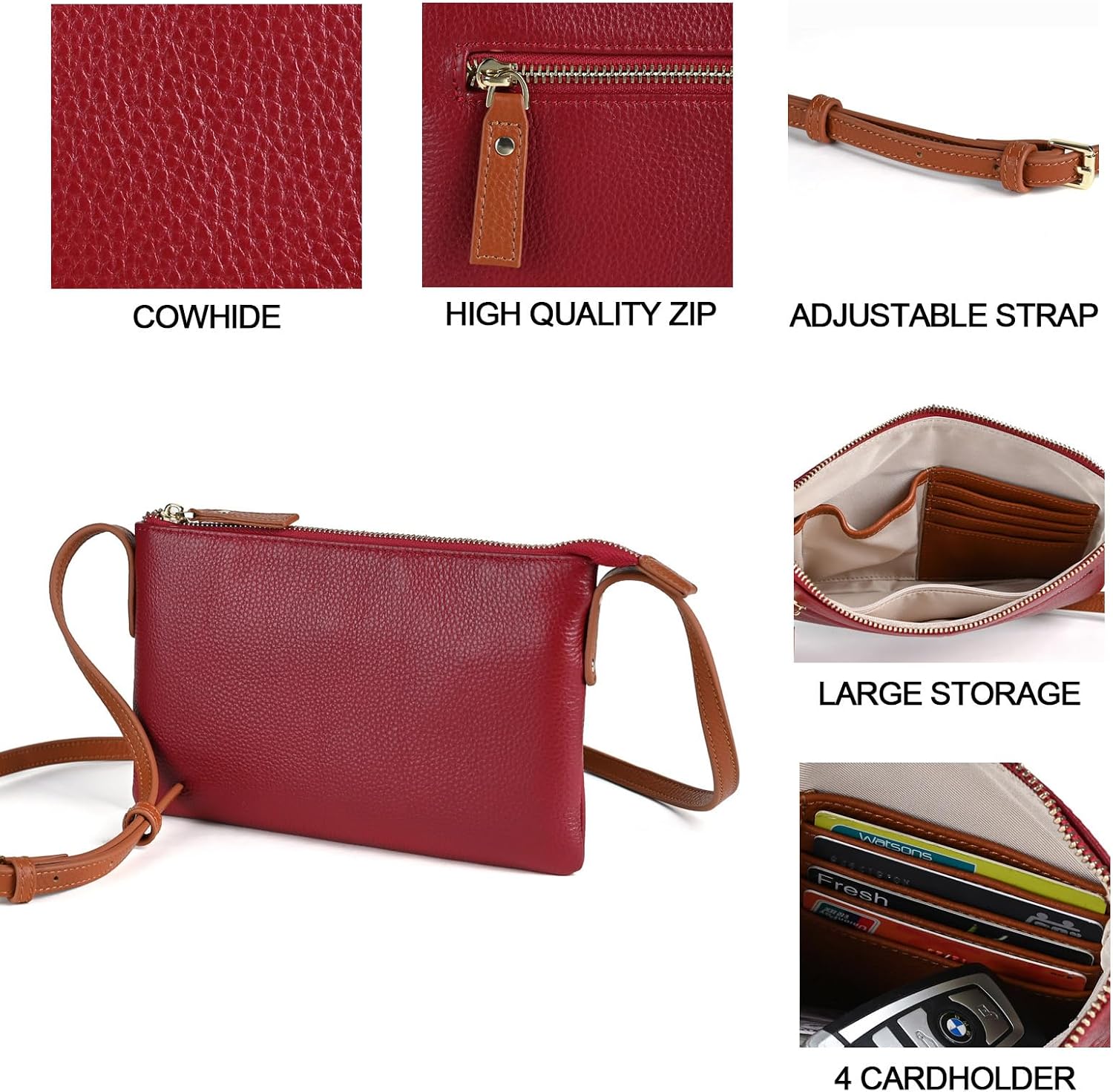 Small Crossbody Shoulder Bag for Women,Genuine Leather Clutch Wallet Purse,Mini Phone Bag with Adjustable Strap